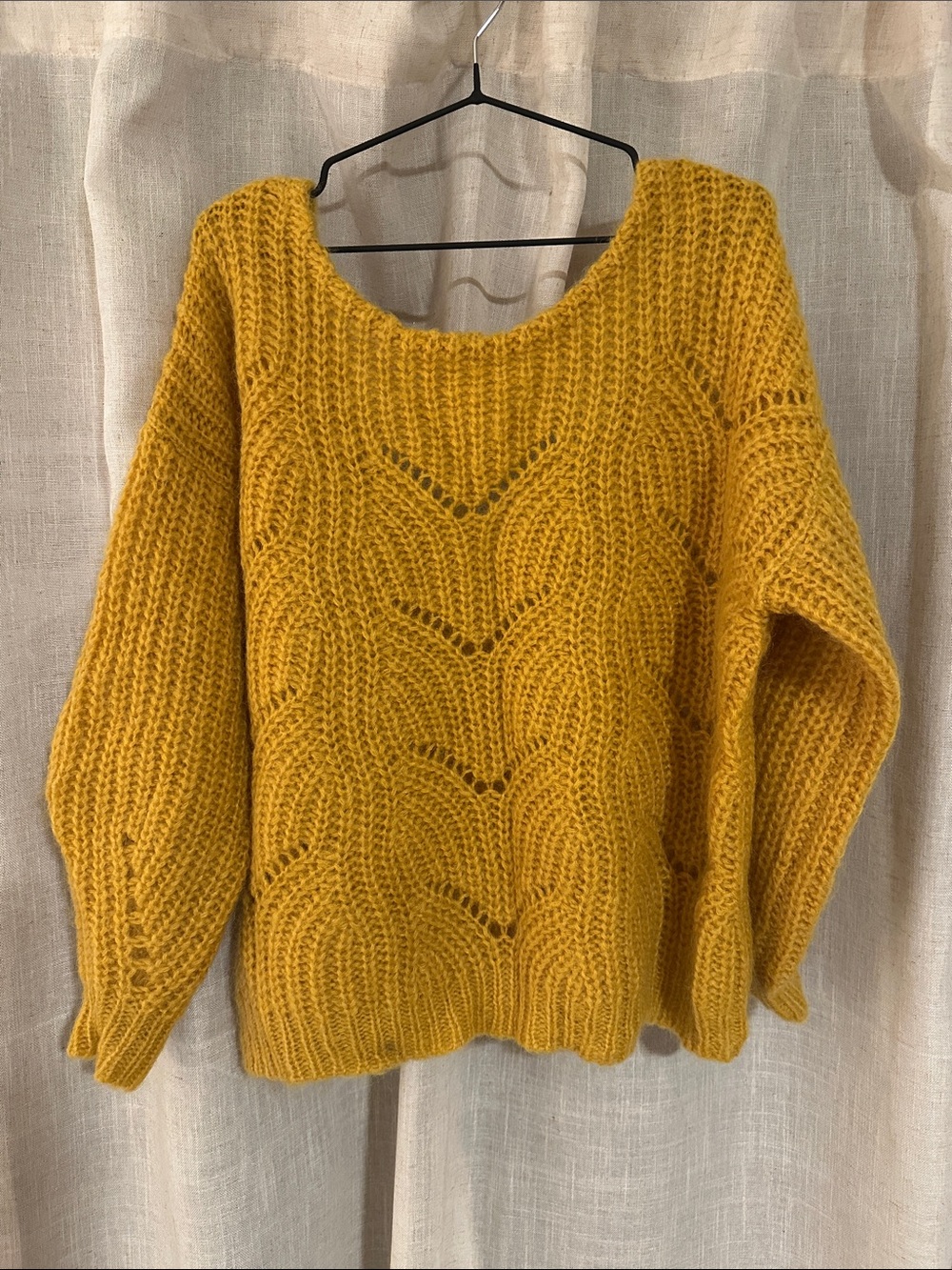 Sezane Mustard Yellow Cable-Knit Scoop Neck Sweater